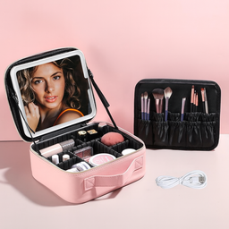 Maleta de Maquiagem com Espelho Led Rosa - 5