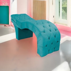 Maca Estética com Encosto Dobrável Facial Capitonê Cílios Salão P02 Suede Azul Turquesa - ADJ Decor