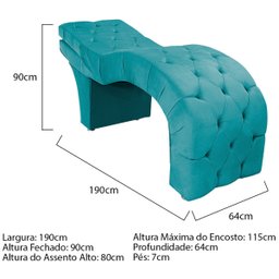 Maca Estética com Encosto Dobrável Facial Capitonê Cílios Salão P02 Suede Azul Turquesa - ADJ Decor - 6