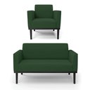 Ver imagem 2 de Conjunto Poltrona e Namoradeira Decorativa Isabella Pés Fixo em Madeira Preto Veludo Verde Esmeralda