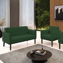 Ver imagem 1 de Conjunto Poltrona e Namoradeira Decorativa Isabella Pés Fixo em Madeira Preto Veludo Verde Esmeralda