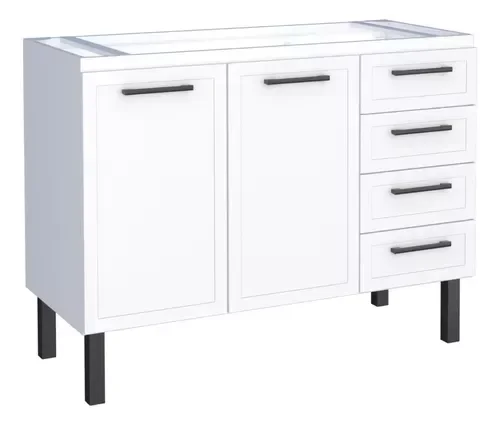 Gabinete Armario Cozinha Juno 1.20 Mt -2 Portas 4 Gavetas - 100% Aço -Cozimax:BRANCO