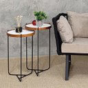 Ver imagem 2 de Mesa Lateral Sala Estar Apoio Canto Sofá Conjunto Rustico Pequena Redonda Recepção:tampos Brancos Fe