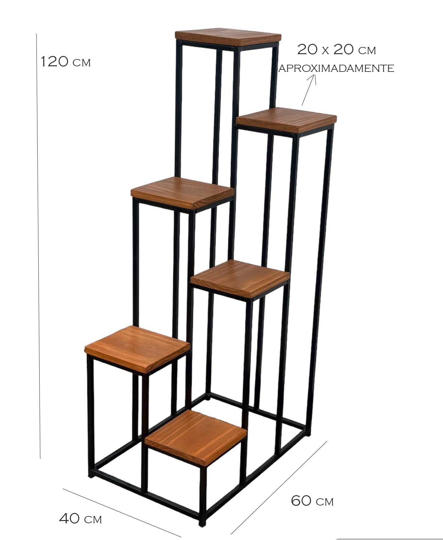 Prateleira Suporte 6 Vasos Plantas Grande Ferro Madeira jardineira floreira estilo industrial MINAS  - 4