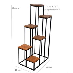 Prateleira Suporte 6 Vasos Plantas Grande Ferro Madeira jardineira floreira estilo industrial MINAS  - 4