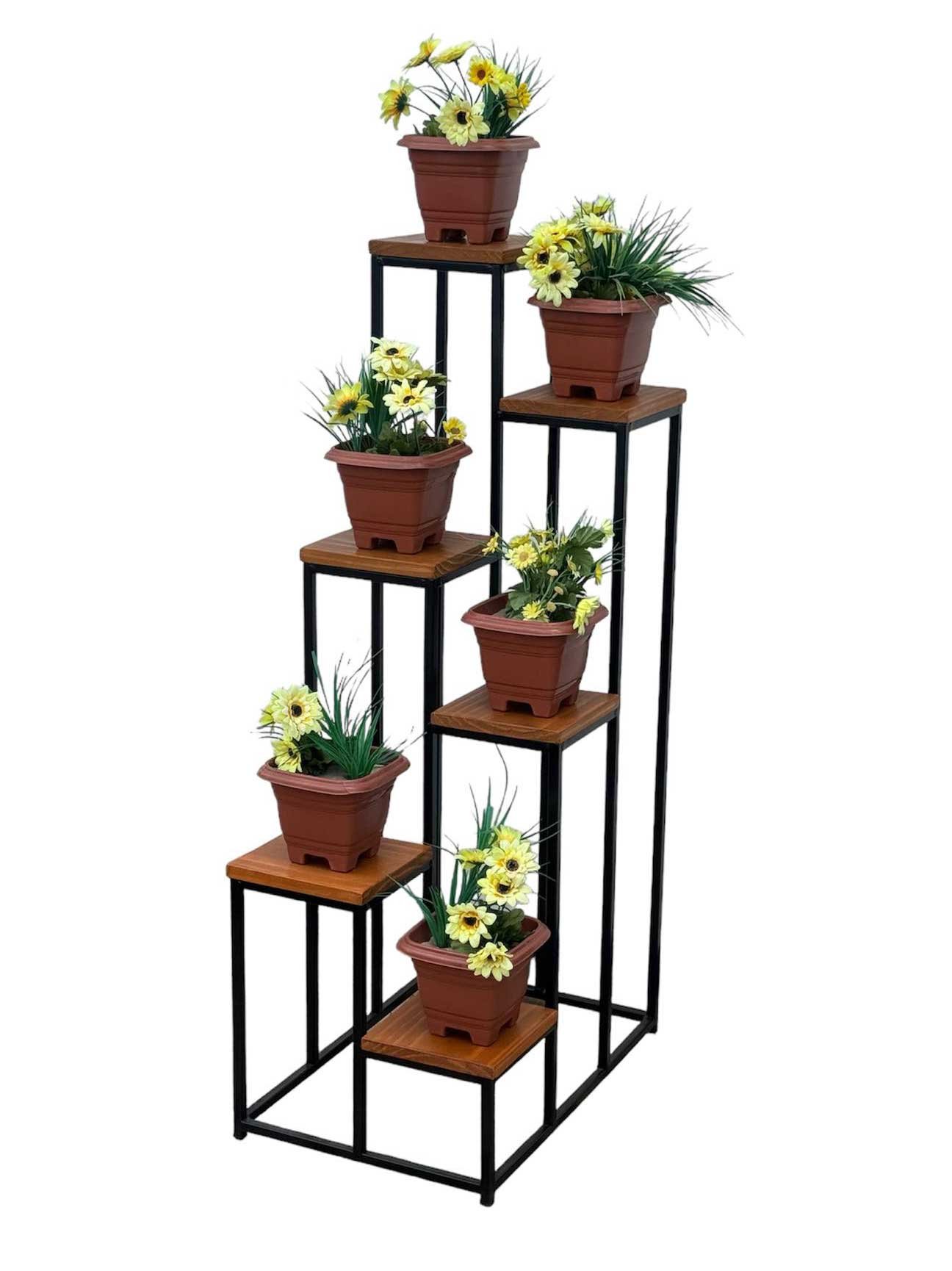 Prateleira Suporte 6 Vasos Plantas Grande Ferro Madeira jardineira floreira estilo industrial MINAS 