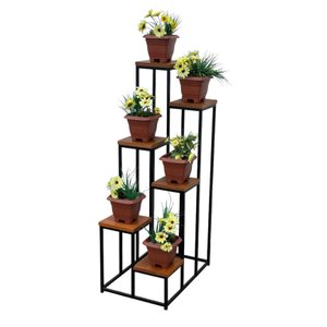 Prateleira Suporte 6 Vasos Plantas Grande Ferro Madeira jardineira floreira estilo industrial MINAS 