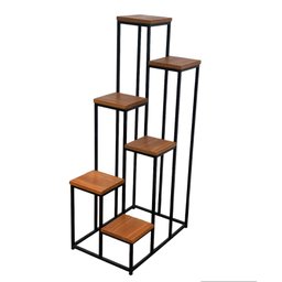 Prateleira Suporte 6 Vasos Plantas Grande Ferro Madeira jardineira floreira estilo industrial MINAS  - 3