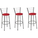 Ver imagem 1 de Kit 3 Banquetas Média Cromada Com Encosto Assento Vermelho