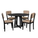 Ver imagem 1 de Mesa de Jantar Redonda Montreal Preta com 4 Cadeiras Estofadas Ella Preto/marrom Claro