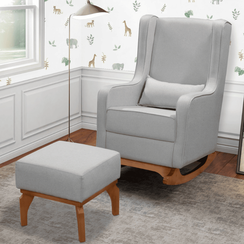 Poltrona de Amamentação Acquila Retro com Balanço e Puff:linho Cinza 111380