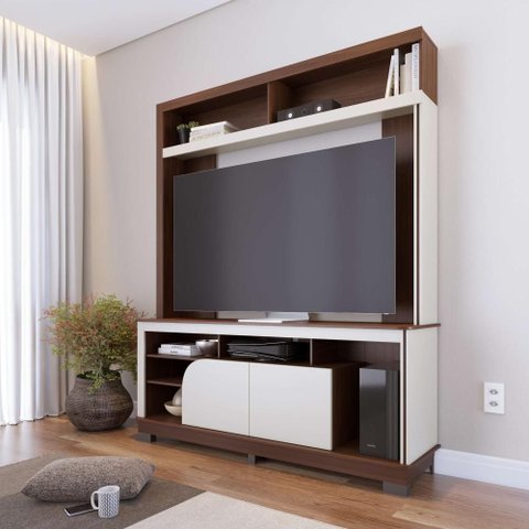 Estante para TV até 65 Polegadas Belaya 2 Portas - Nogueira Real/Off White Matte