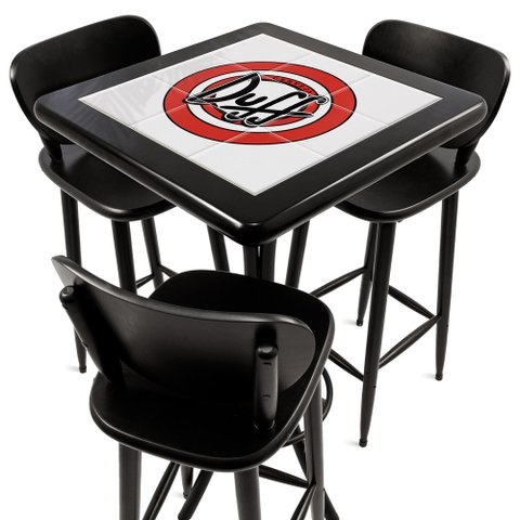 Cj Mesa Madeira Azulejo 60x60cm - Bistrô Fixa 98cm + 3 Banquetas 73 - Preta - Duff