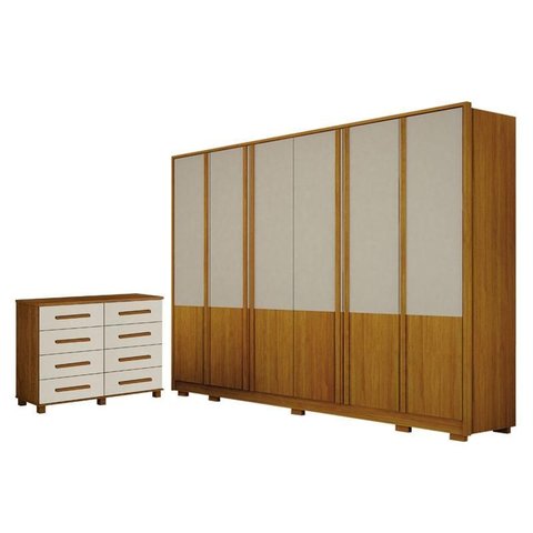Guarda Roupa Casal Urban 6 Portas com Cômoda San Marino 8 Gavetas Cinamomo Off White – Leifer