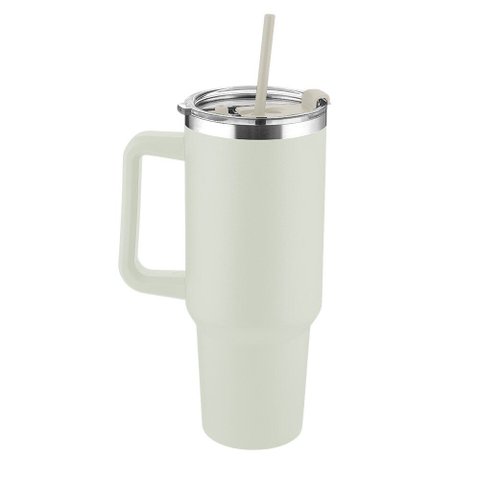 Garrafa Térmica Canecão Inox 1,3L Parede Dupla Canudo Bege