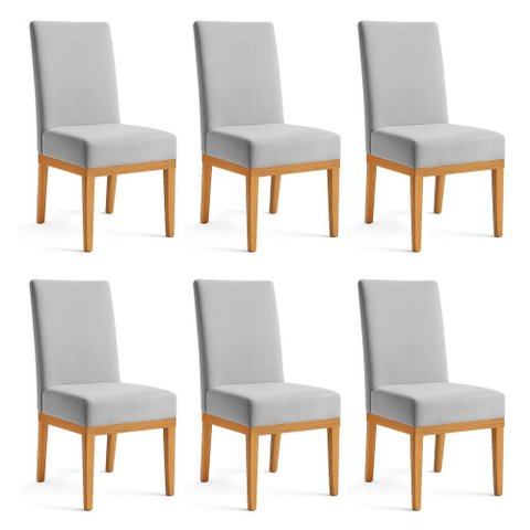 Kit 6 Cadeiras de Jantar Brisa Suede Base de Madeira - Pallazio Cor:Cinza