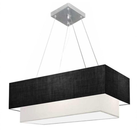 Lustre Pendente Duplo Retangular Vivare Md-4321 Cúpula em Tecido 80x40cm X 70x30cm - Bivolt Preto-