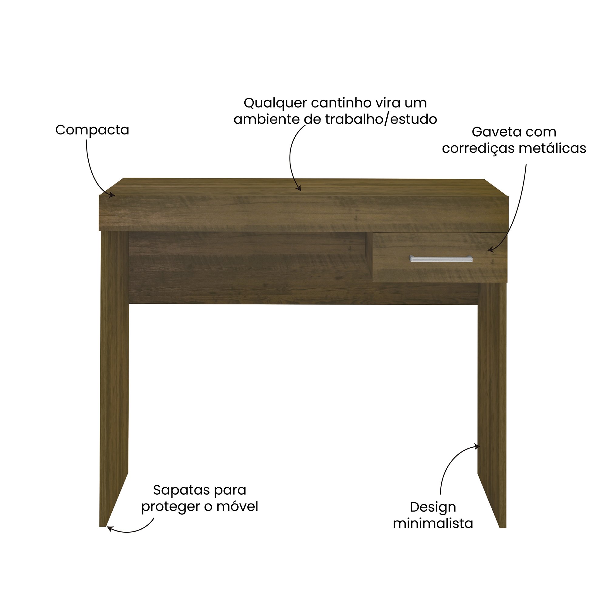 Escrivaninha Minimalista e Compacta 1 Gaveta Cooler  Pinho para Home Office - 7