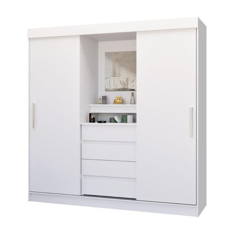 Guarda Roupa Casal Raissa 2 Portas com Espelho 4 Gavetas MDP Branco