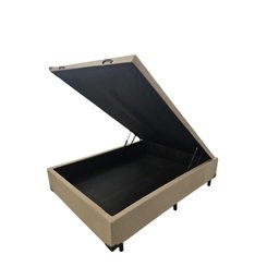 Base Cama Box Bege com Baú Casal Linho 1,38 X 1,88cm Reforçada - Madeira Eucalipto - 1