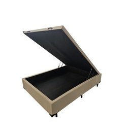 Base Cama Box Bege com Baú Casal Linho 1,38 X 1,88cm Reforçada - Madeira Eucalipto - 2