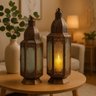 Lanterna Decorativa Iluminada Hexagonal Bronze Rústico Metal e Vidro Prime 45cm X 15cm - 3