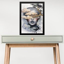 Quadro Rosto de Mulher com Paisagem 24x18cm:moldura Branca - 1