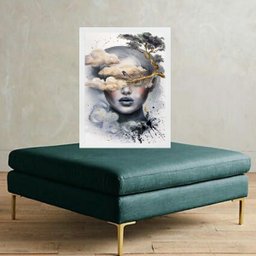 Quadro Rosto de Mulher com Paisagem 24x18cm:moldura Branca - 2