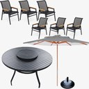 Ver imagem 1 de Jogo de Mesa Giratória 6 Cadeiras Resistente Piscina Área Externa + Guarda Sol Preto