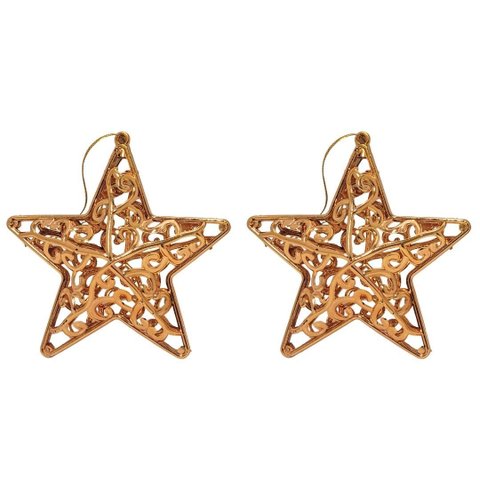 Kit 2 Estrelas Tridimensional Arabesco Bronze Metalizado 10cm - Magizi