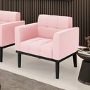 Ver imagem 2 de Poltrona Decorativa Karen Pés Fixo em Madeira Preto Suede Rosa Bebê G19 - Gran Belo