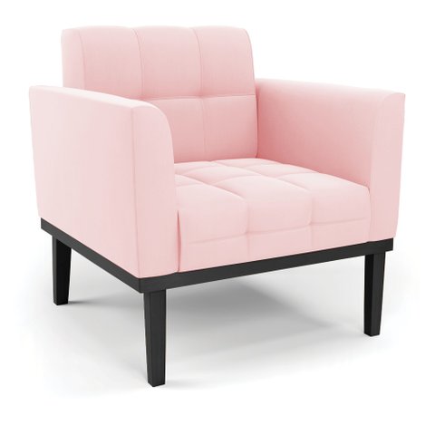 Poltrona Decorativa Karen Pés Fixo em Madeira Preto Suede Rosa Bebê G19 - Gran Belo