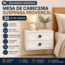 Ver imagem 3 de Mesa de Cabeceira Suspensa Provençal 30cm com 2 Gavetas MDF 15mm Branco Já Montada