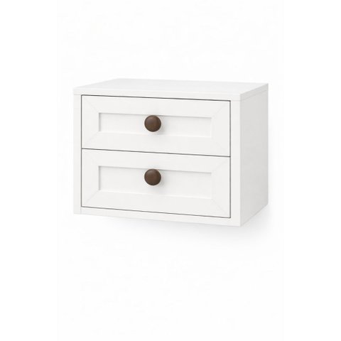Mesa de Cabeceira Suspensa Provençal 30cm com 2 Gavetas MDF 15mm Branco Já Montada