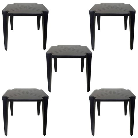 Kit 5 Mesas de Plástico Quadrada 70cm Empilhável Preta Monobloco