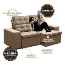 Sofá Roma Retrátil 2 Lugares Veludo Capuccino 1.90cm Sala Tv Bz Home Decor - 3