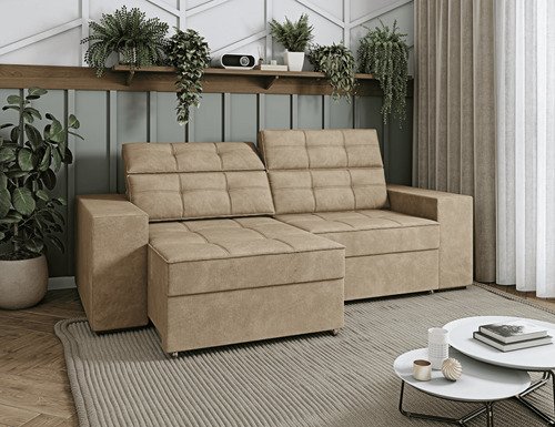 Sofá Roma Retrátil 2 Lugares Veludo Capuccino 1.90cm Sala Tv Bz Home Decor