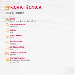 Sala de Jantar Mesa Evora 180cm Mdf Canto Copo com 6 Cadeiras Grécia Rufato - 5