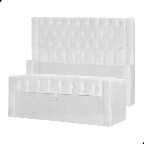 Kit Cabeceira e Calçadeira Baú Emma Suede King 195 Cm