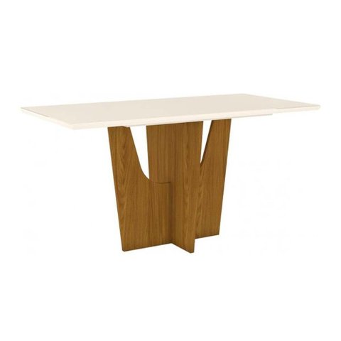 Mesa de Sala Jantar Vértice + Tampo Madeirado 160x80cm Nature/off White - Henn