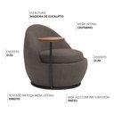 Ver imagem 3 de Poltrona Orgânica Kaira com Mesa Lateral Direita Base Fixa Preto Bouclé Marrom - Nexta Casa