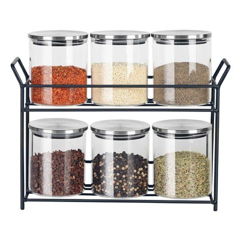 Jogo de Porta Condimentos em Vidro Borossilicato com 6 Potes 350ml Dynasty