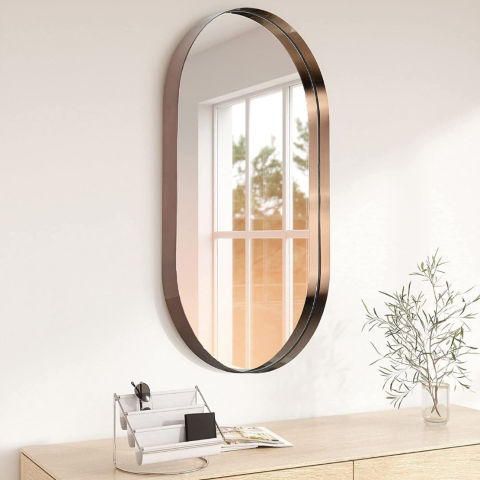 Espelho Oval com Moldura em Metal 80 x 50 cm - Cores - Bronze - 1