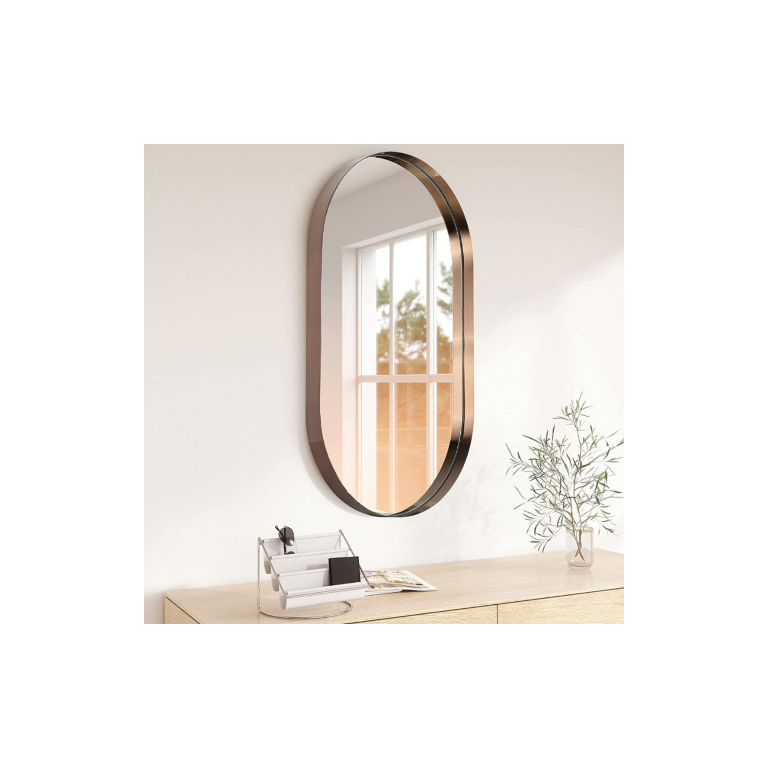 Espelho Oval com Moldura em Metal 80 x 50 cm