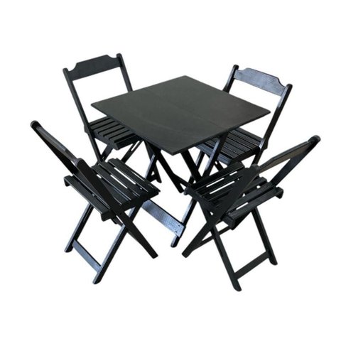 Conjunto Mesa Dobrável com Tampo em Mdf Ultra Plus e 4 Cadeiras Dobráveis Preto