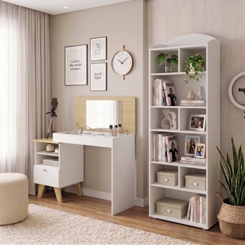 Conjunto Escritorio Escrivaninha Dora e Estante Arco