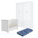 Ver imagem 1 de Berço Tutto New e Guarda Roupa Infantil Americano 4 Portas Branco Fosco com Colchão Ortobom - Matic
