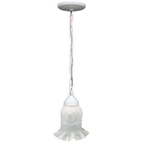 Pendente Lustre Corrente Branca 1 Tuipa Rei Vidro Fosco