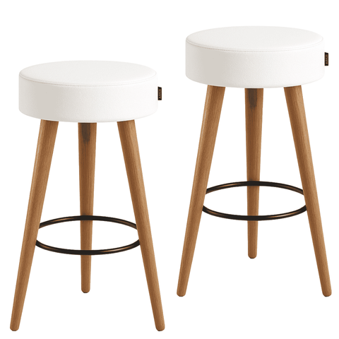 Kit 2 Banquetas Alta 60cm Estofada Corino Branco Retrô Pé Palito Cozinha Área Gourmet Balcão Bancada