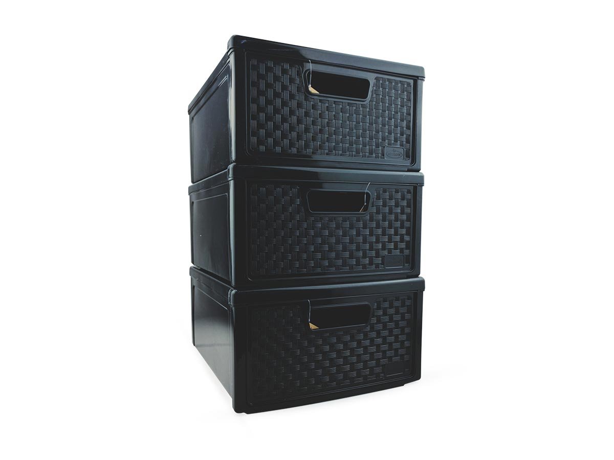 Kit 3 Gaveteiro Modular Empalhável Organizador Multiuso Rattan Plástico Resistente 1 Unidade Cor:Pre - 3